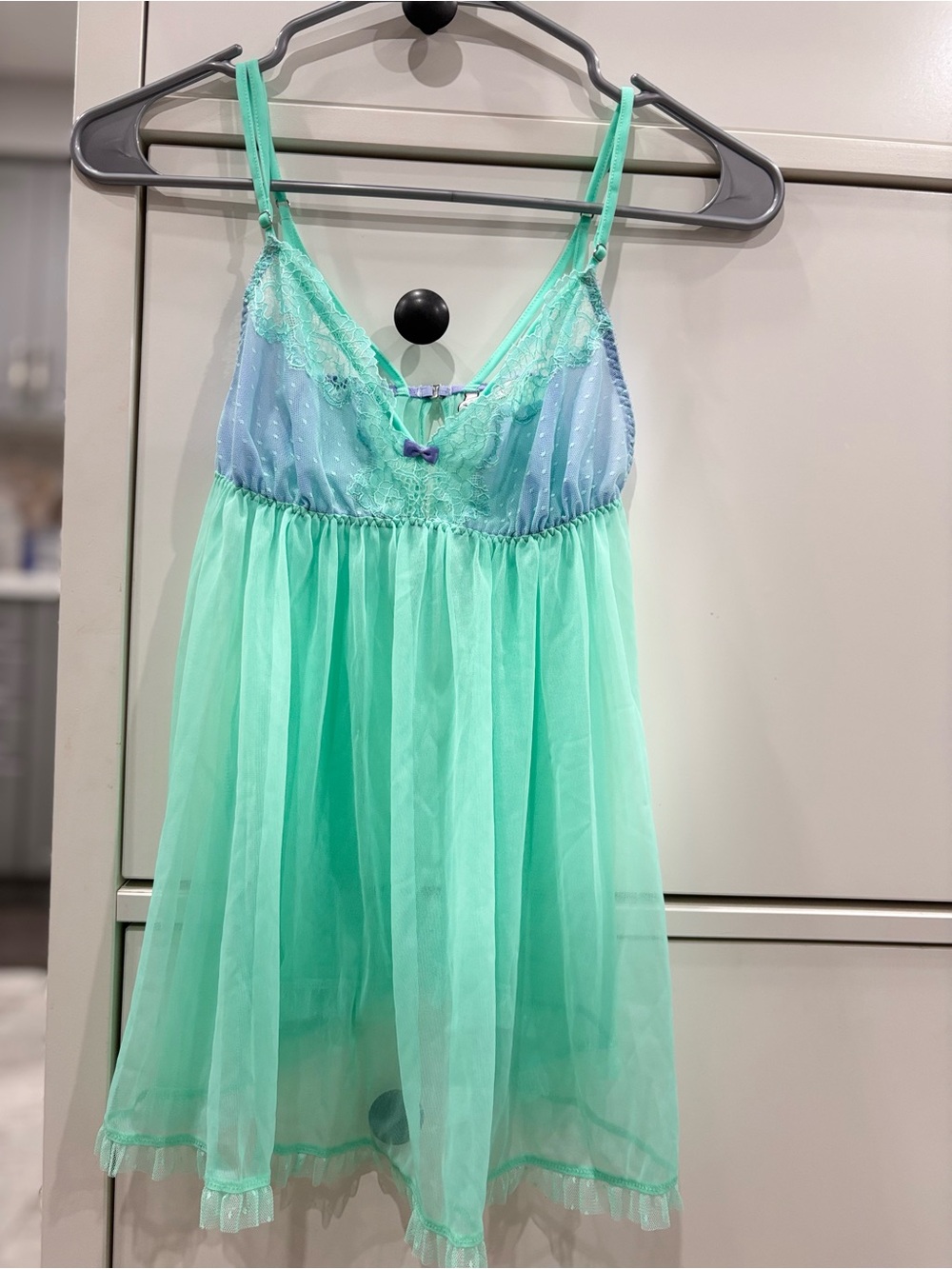 Y2k vintage Victoria's Secret Mint & Light Blue Lace Babydoll Chemise